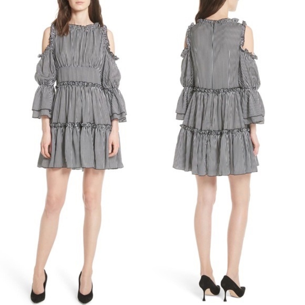 MAJE Radise Striped Cold-Shoulder Dress Size 3